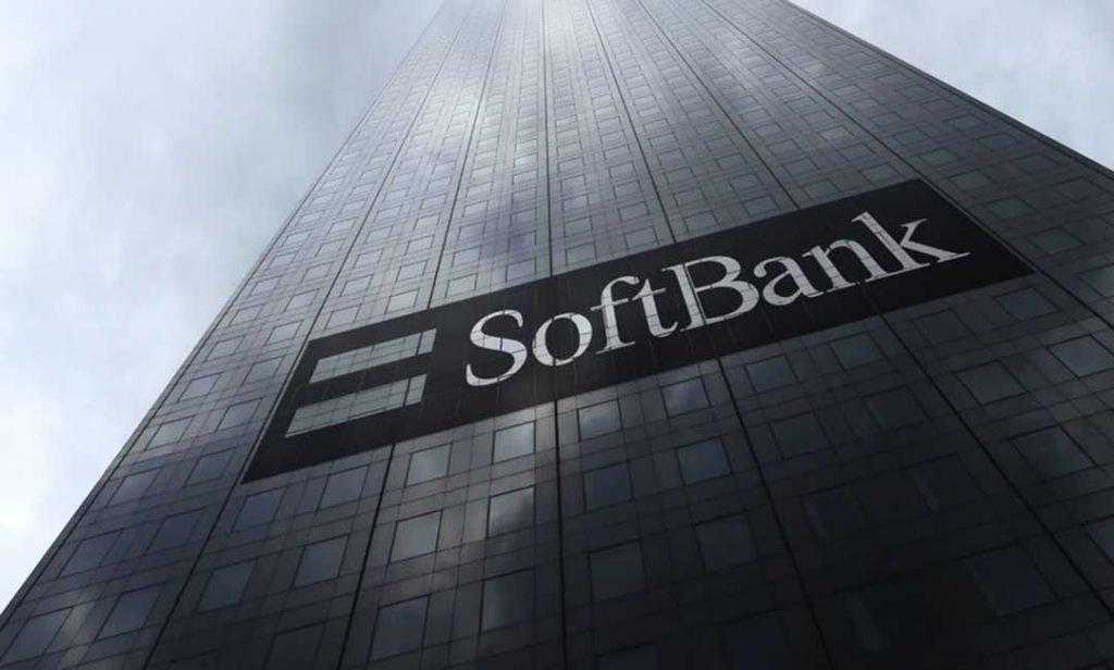 87460823 - softbank logo on a skyscraper facade reflecting clouds. editorial 3d rendering