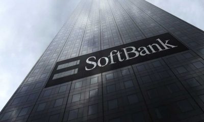 87460823 - softbank logo on a skyscraper facade reflecting clouds. editorial 3d rendering