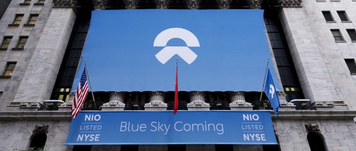 A view of the front of the New York Stock Exchange leading up to the initial public offering of NIO Inc., a Chinese electric-vehicle company, New York, New York, USA, on 12 September 2018. The company, which has been compared to Tesla, is expected to raise around 1 billion USD / 860 million Euros.  EPA/JUSTIN LANE