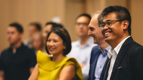 Managing Partner Paul Santos (R) and Operating Partner Sui Ling Cheah (L) at Wavemaker Partners' annual startup showcase #Wavemakers 2019 held in Singapore in January.    