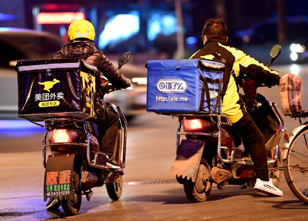 Photo of food delivery riders in China.