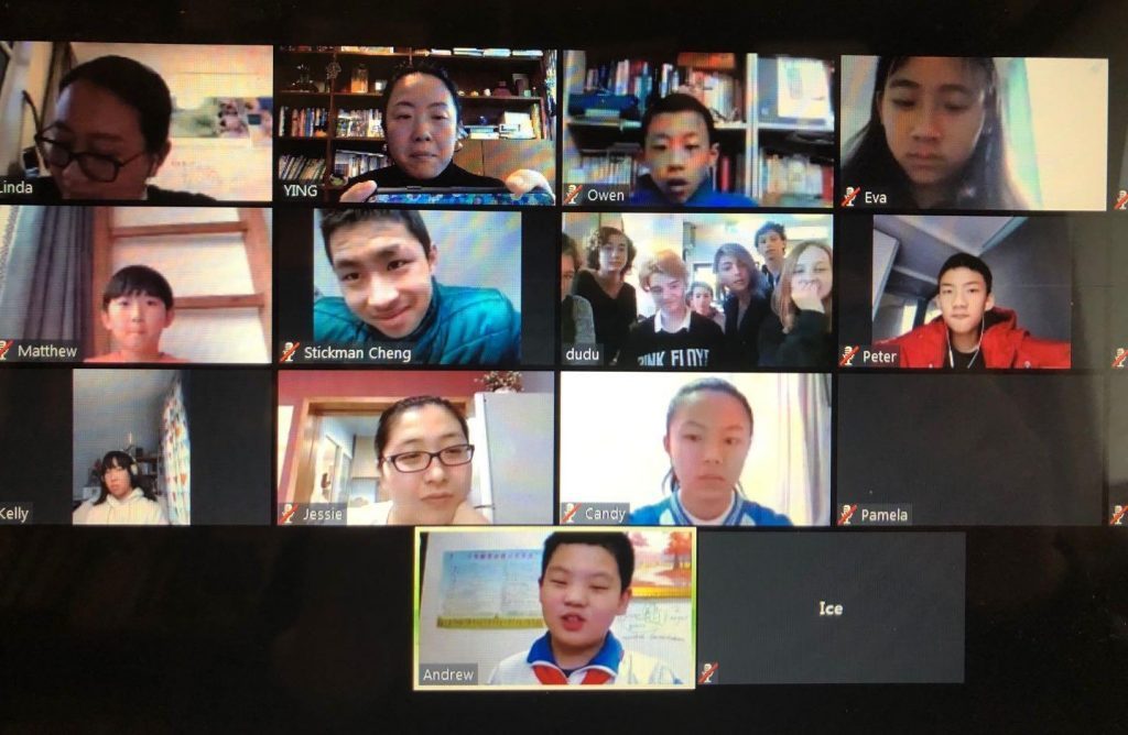 A group of Israeli and Chinese pupils on Zoom for a learning initiative. Courtesy Yaacov Hecht via NoCamels.
