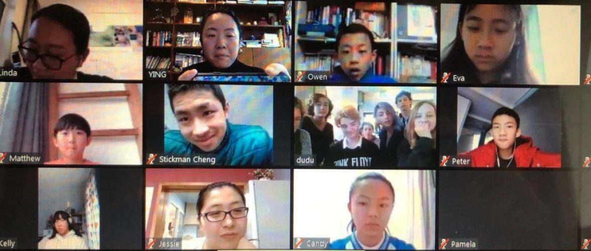 A group of Israeli and Chinese pupils on Zoom for a learning initiative. Courtesy Yaacov Hecht via NoCamels.