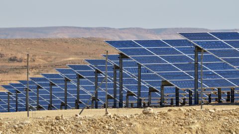 Photovoltaics in a desert solar power farm in the Negev desert, Israel. Source: Shutterstock.