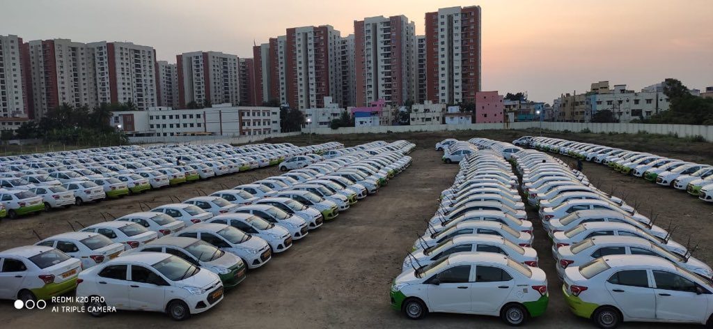 One of the parking lots where Ola is temporarily keeping its vehicles till the services resume. (Picture source: Bhavish Aggarwal)