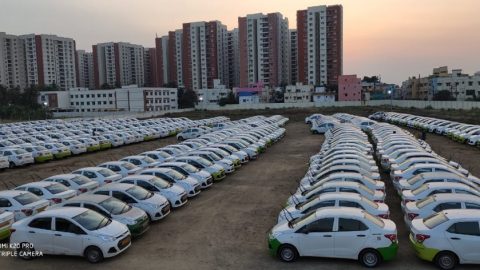 One of the parking lots where Ola is temporarily keeping its vehicles till the services resume. (Picture source: Bhavish Aggarwal)