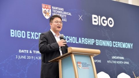 BIGO Technologies co-founder and president Jason Hu speaking at an event in Singapore. Courtesy of BIGO Technologies via South China Morning Post.