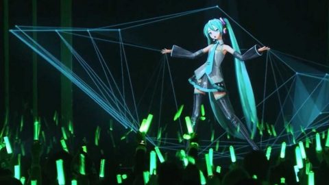 Hologram of Hatsune Miku performs live on stage in Japan. Photo via South China Morning Post.