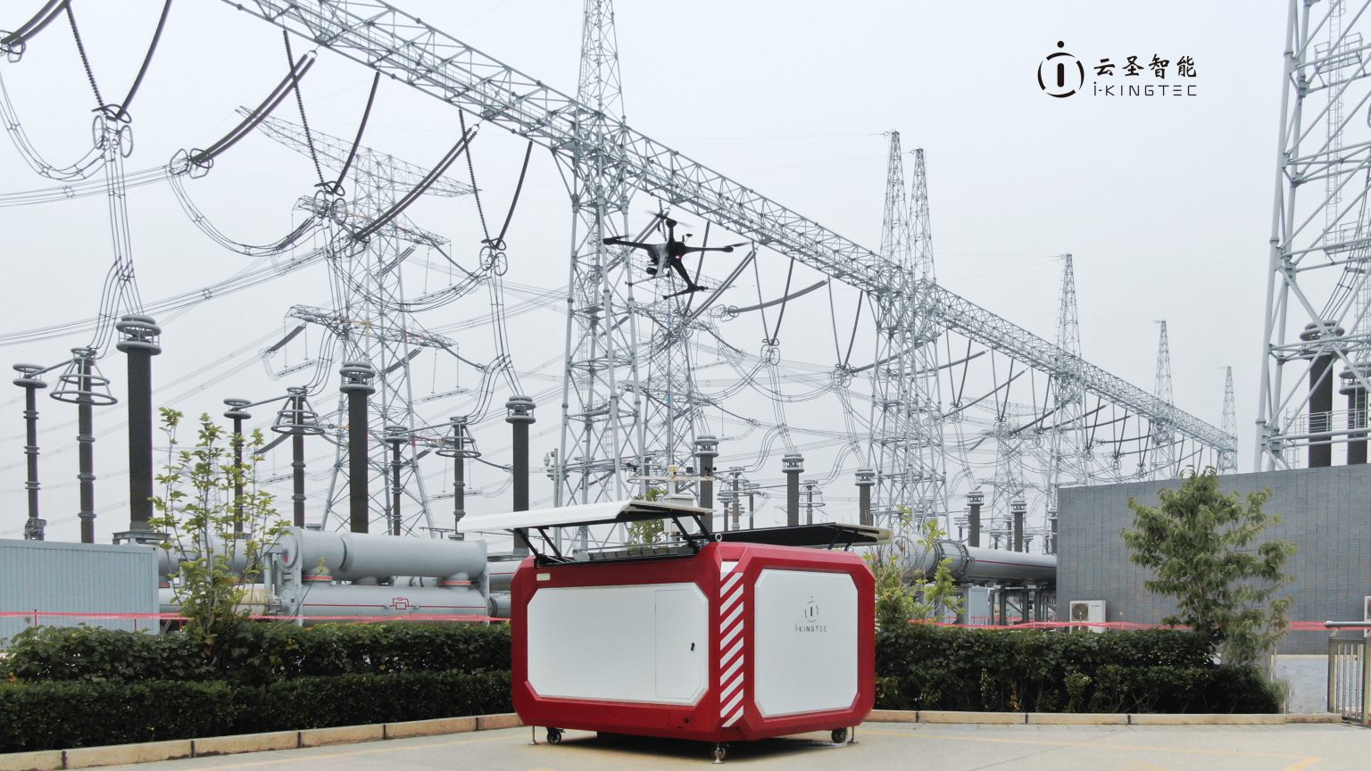 Ikintec's Hu Jing drone and airport is seen in a  transformer substation in China. [Photo provided to KrASIA]