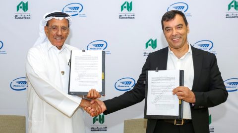 Mobileye's Amnon Shashua and Khalaf Ahmad Al Habtoor, founding chairman of Al Habtoor Group, sign a strategic partnership deal to deploy self-driving vehicles in Dubai. Courtesy of Mobileye via NoCamels.