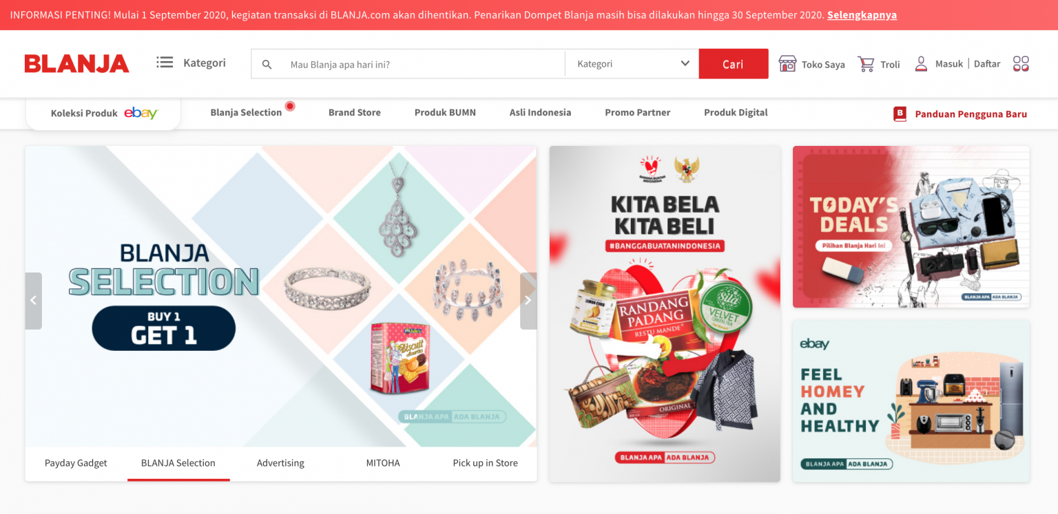Blanja platform. Screenshot from Blanja.com.