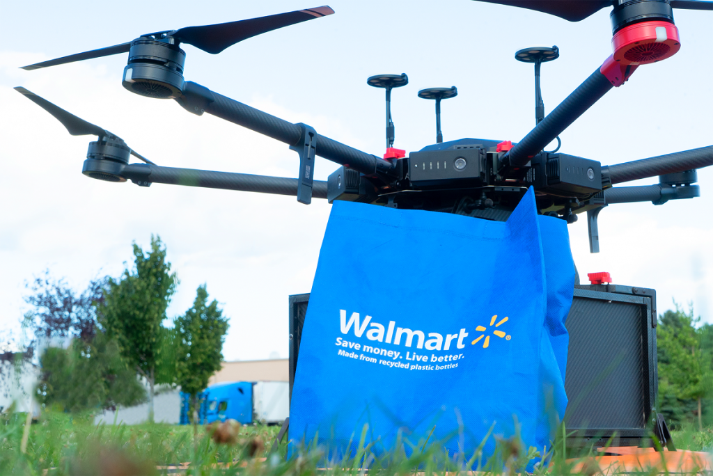 A drone powered by Israeli company Flytrex delivers products from Walmart. Courtesy of Walmart via NoCamels.