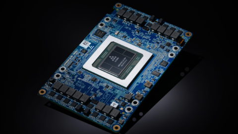 A photo shows Habana Labs' HL-205 Gaudi Mezzanine Card. Gaudi-based EC2 instances deliver cost efficiency and high performance, while natively supporting common frameworks such as TensorFlow and PyTorch. Courtesy of Habana Labs via NoCamels.