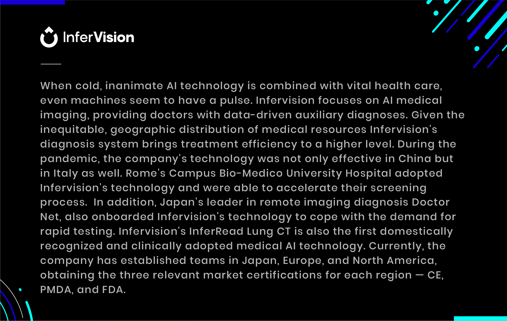 Infervision artificial intelligence medical imaging data driven diagnoses china italy japan us inferead lung ct ce pmda fda