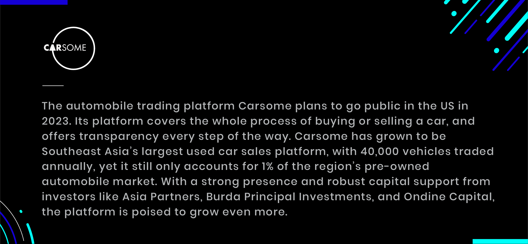 Carsome automobile trading platform largest used car sales southeast asia partners burda capital investments ondine capital