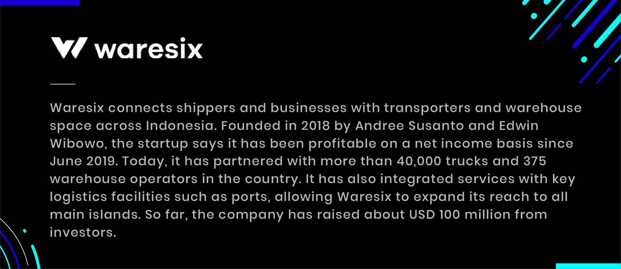 Waresix connects shippers businesses transporters warehouse space jakarta profitable integrated with ports usd 100 million
