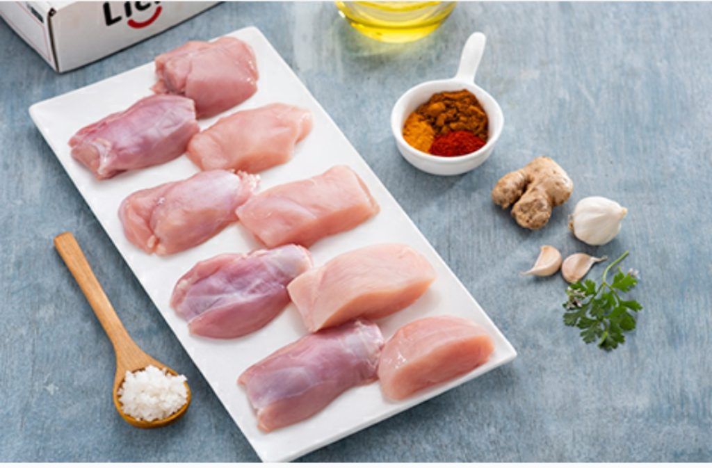 Assorted cut pieces of chicken. Screenshot from Licious app.