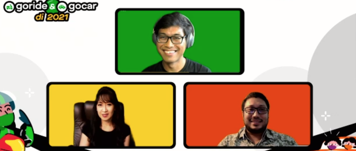 Gojek Chief Transportation Officer Raditya Wibowo (green background). Screenshot from press conference.