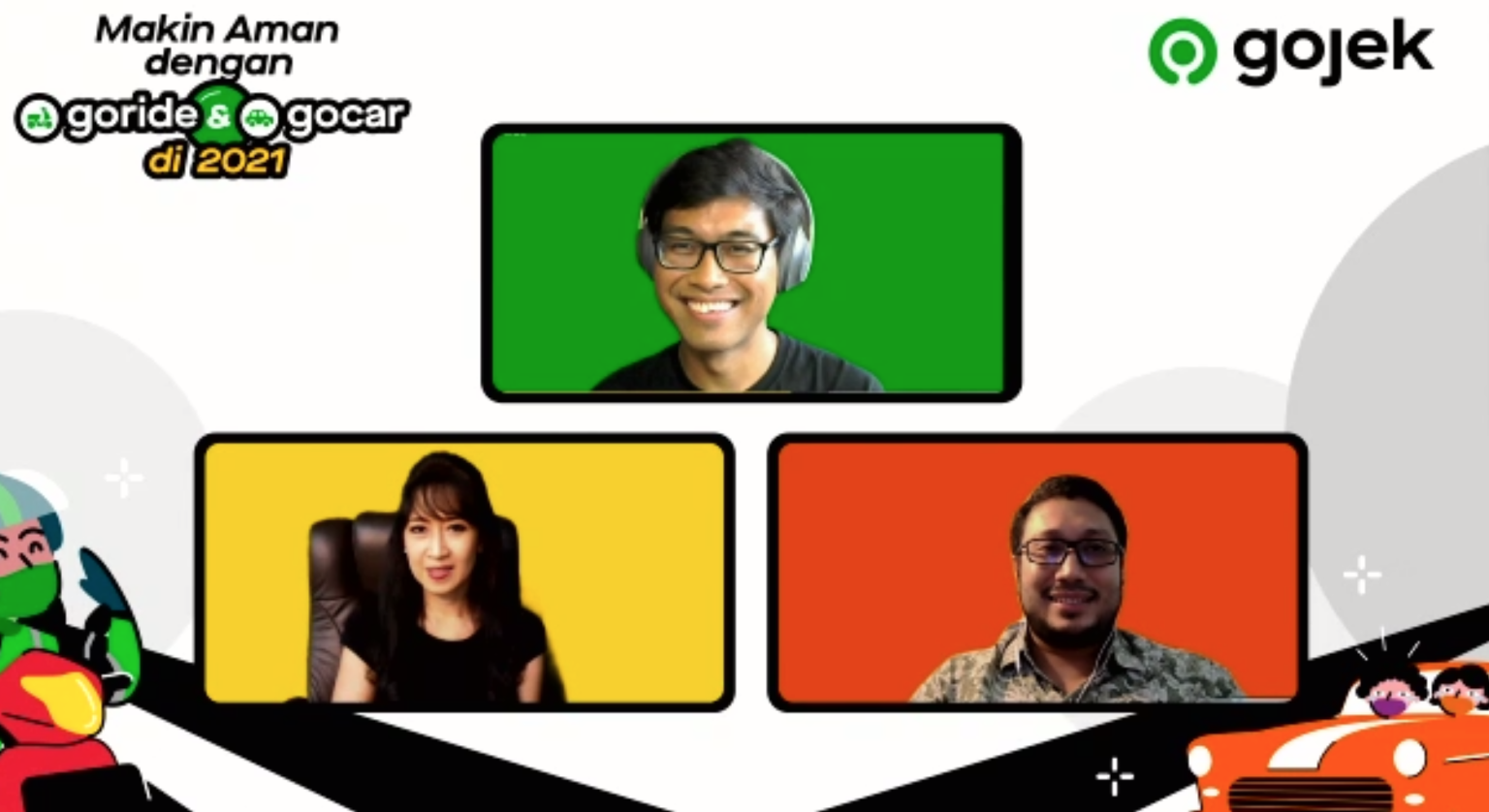Gojek Chief Transportation Officer Raditya Wibowo (green background). Screenshot from press conference.