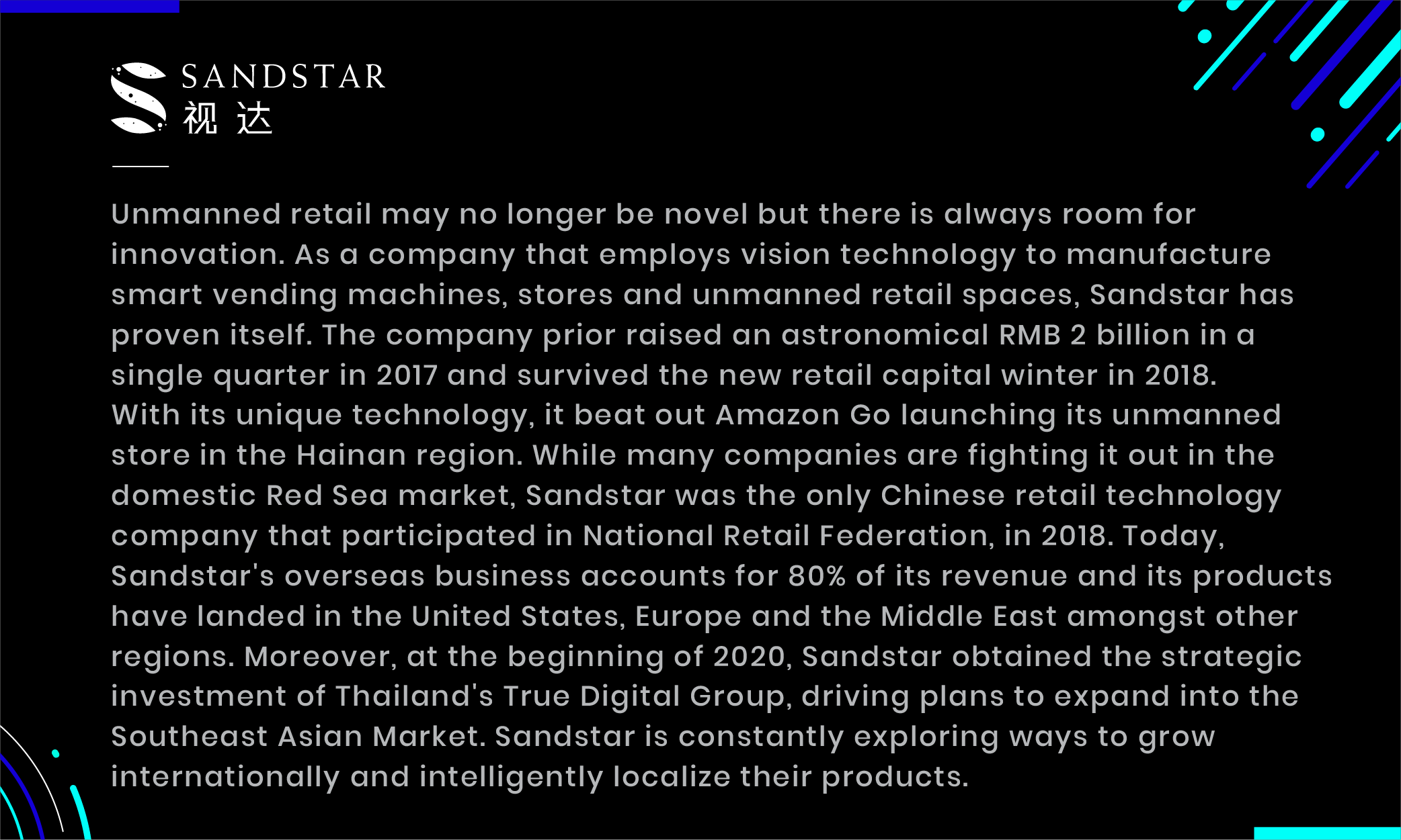 Sandstar unmanned retail smart vending machines stores united states middle east europe true digital group investment