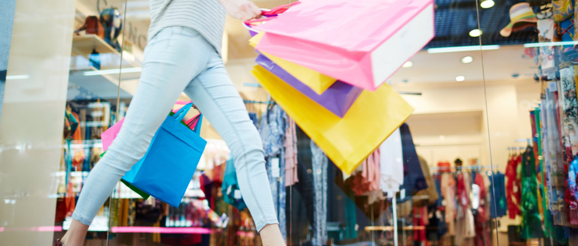 Female walking in shopping mall