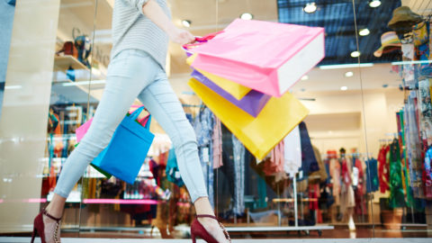 Female walking in shopping mall