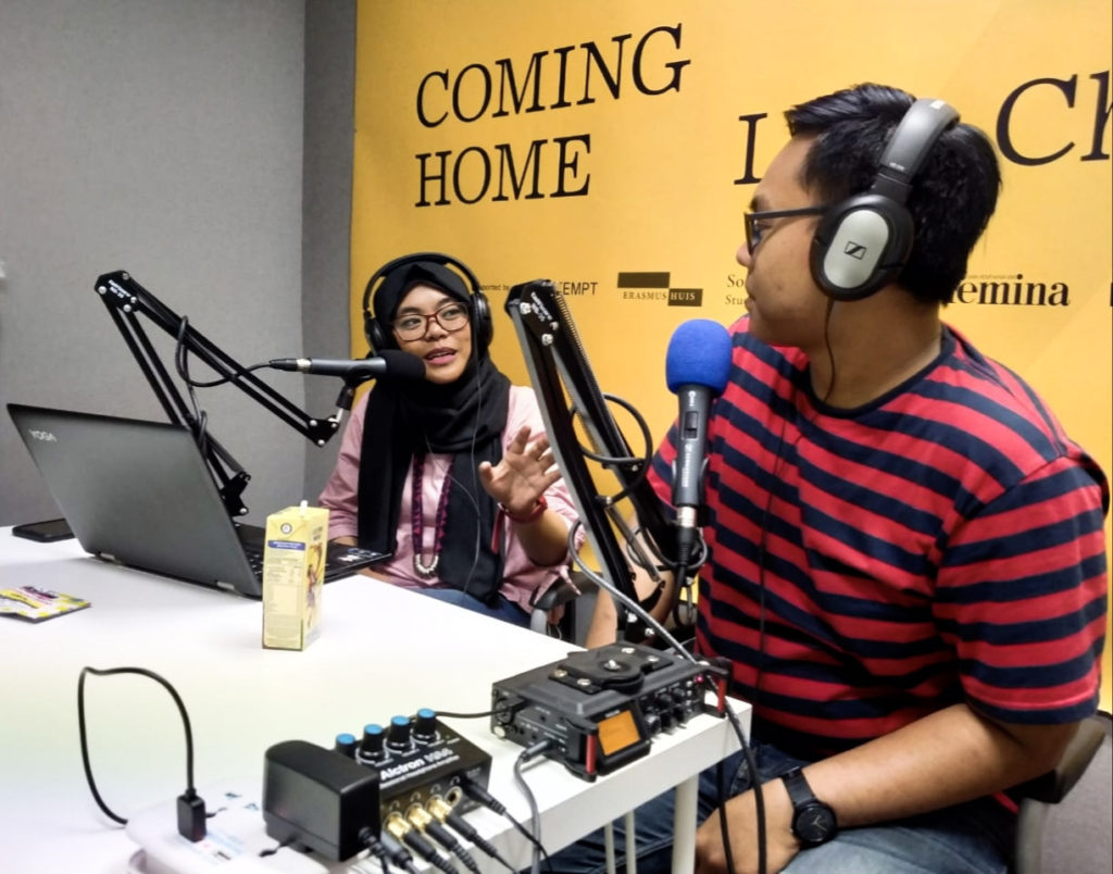 Mursyidatul Umamah, host of "I Think I Wanna Date You" Podcast in a recording session. Photo courtesy of Mursyidatul Umamah.