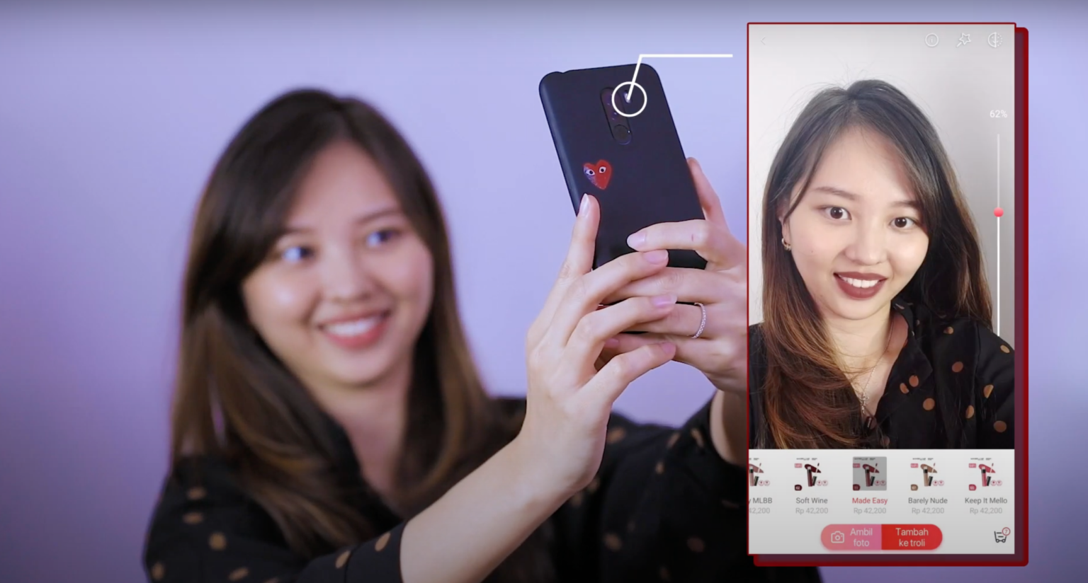 JD virtual makeup feature. Picture screenshot from JD.ID YouTube channel.