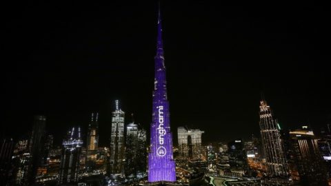 Anghami's name and logo showcased on Dubai's Burj Khalifa. Courtesy of Anghami via MENAbytes.