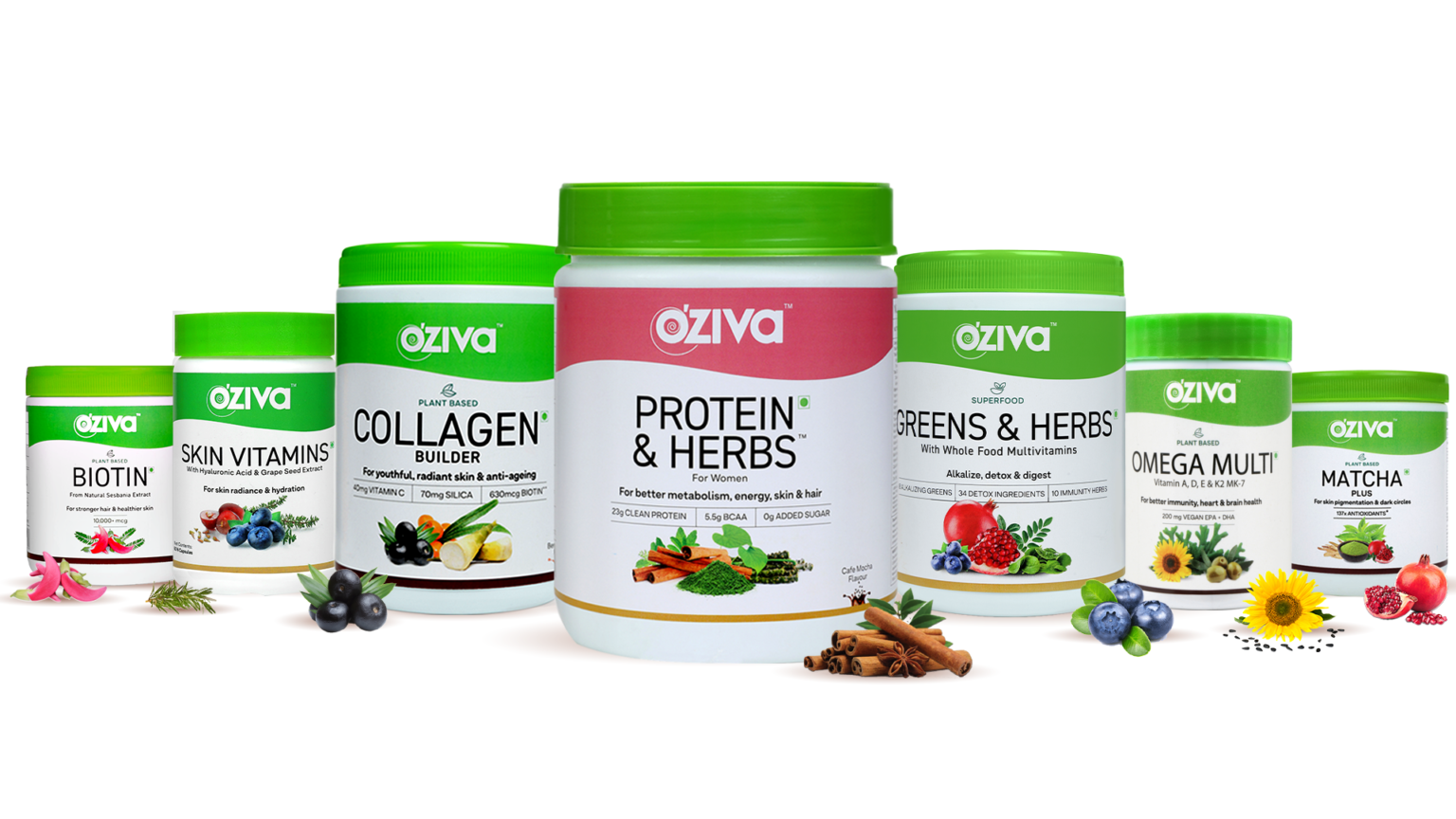 Line of products by OZiva. Photo courtesy of OZiva