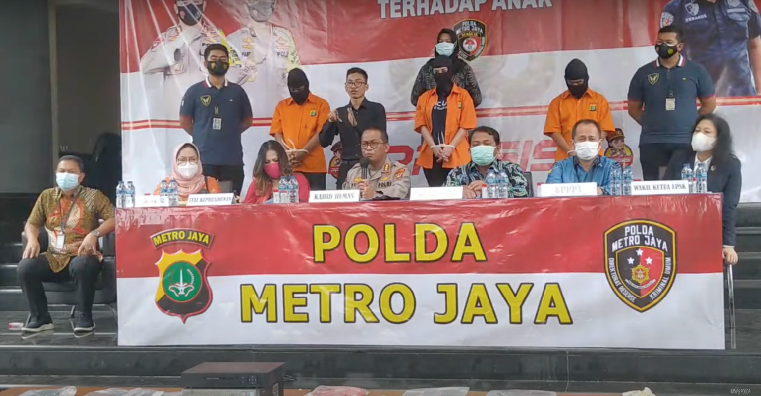 Jakarta Police exposing online underage prostitution conducted through MiChat, a Singaporean-based app. Screenshot from YouTube Humas Polda Metro Jaya.