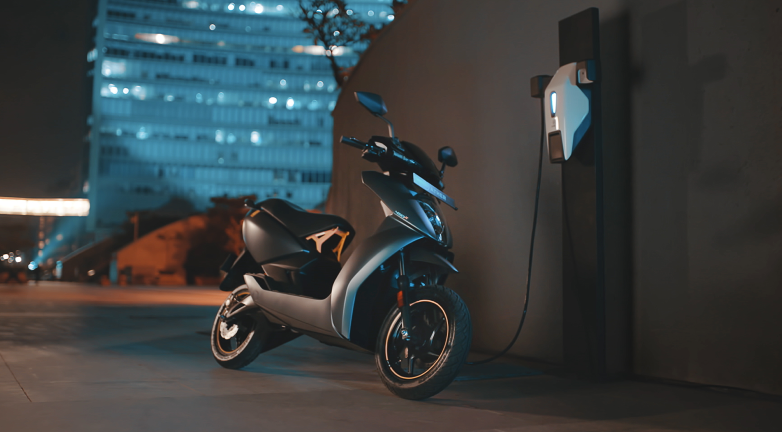 Ather two wheeler charging at its own charging station. Photo courtesy of Ather Energy