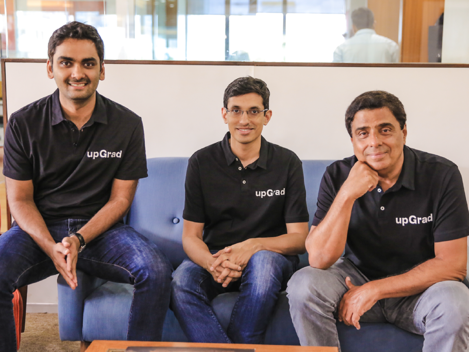 (L-R) Phalgun Kompalli Co-founder, Mayank Kumar Co-founder & MD, and Ronnie Screwvala Chairman & Co-founder, upGrad