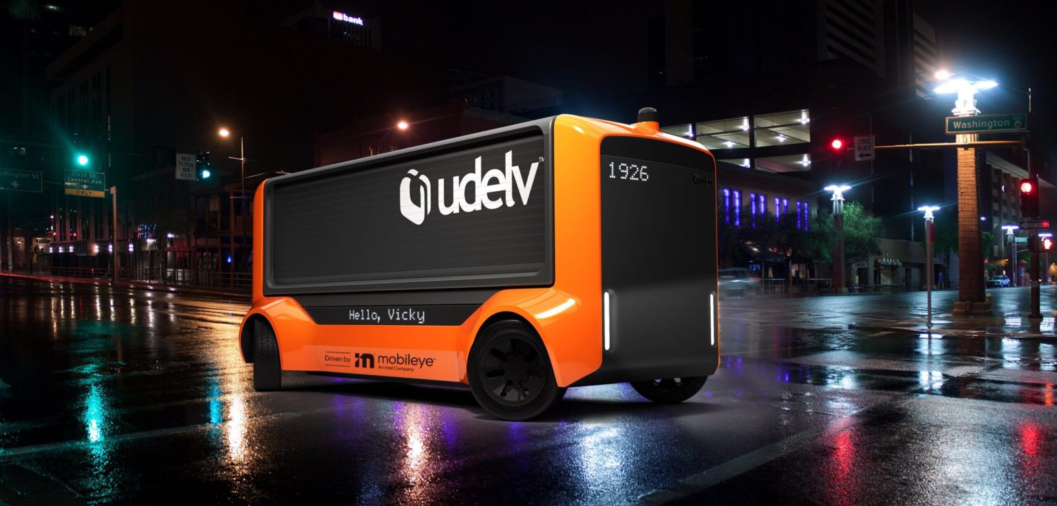 In April 2021, Udelv announced that Mobileye Drive, Mobileye’s self-driving system, will drive the company's Transporters, Udelv's next-generation autonomous delivery vehicles. Udelv and Mobileye plan to produce more than 35,000 Mobileye-driven Transporters by 2028, with commercial operations beginning in 2023. Photo courtesy of Udelv via NoCamels.