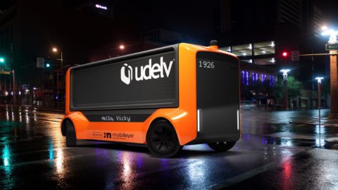 In April 2021, Udelv announced that Mobileye Drive, Mobileye’s self-driving system, will drive the company's Transporters, Udelv's next-generation autonomous delivery vehicles. Udelv and Mobileye plan to produce more than 35,000 Mobileye-driven Transporters by 2028, with commercial operations beginning in 2023. Photo courtesy of Udelv via NoCamels.