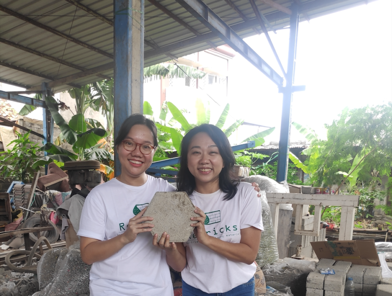 The duo collects plastic waste and turns it into eco-bricks. Photo courtesy of Ovy Sabrina