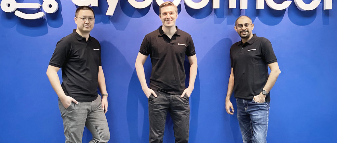 Photo of Ayoconnect’s co-founders. From left to right: Alex Jatra (CFO), Jakob Rost (CEO), and Chiragh Kirpalani (COO). Adi Vora, co-founder and CTO of Ayoconnect, is not in the photo. Photo from KrASIA’s archive.