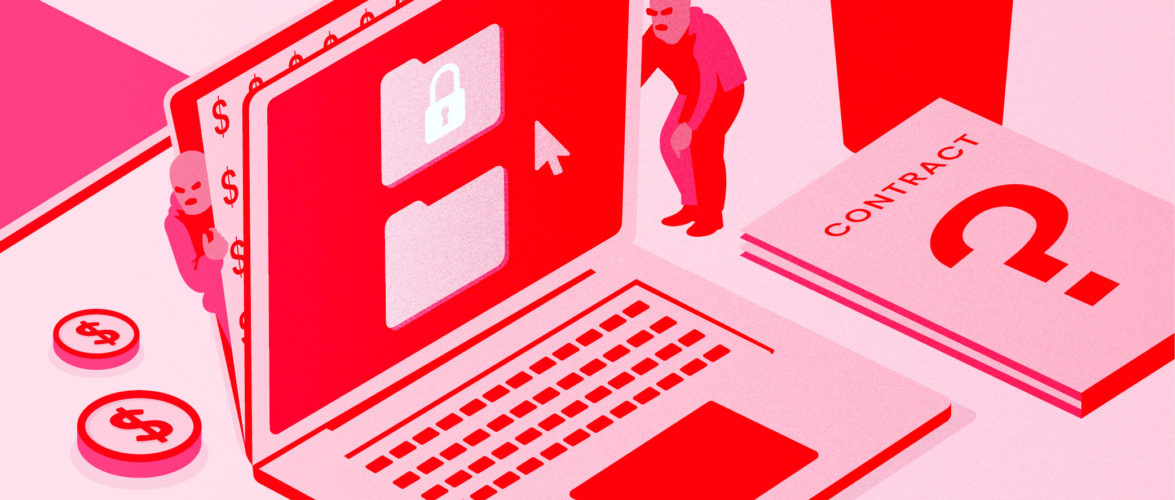 Illustration of fraudulent fintech by Shermin Shu of KrASIA.
