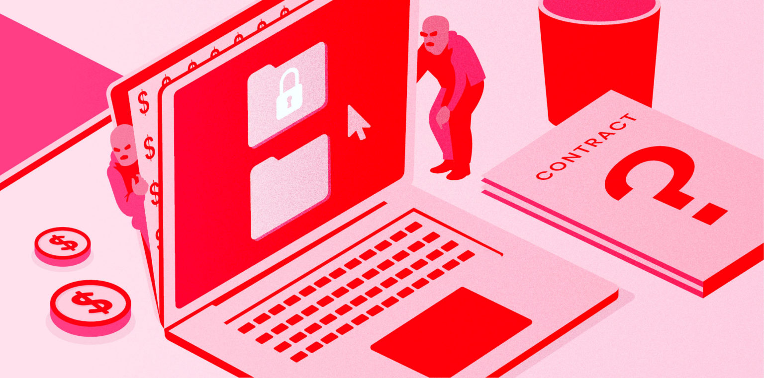 Illustration of fraudulent fintech by Shermin Shu of KrASIA.