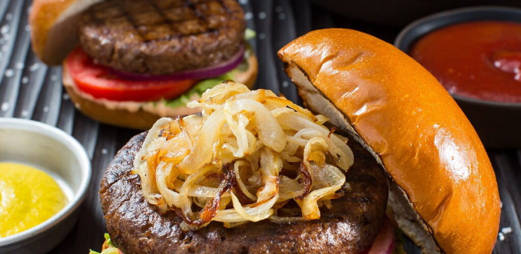A plant-based burger from SavorEat. Courtesy of SavorEat via NoCamels.