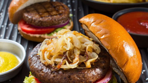 A plant-based burger from SavorEat. Courtesy of SavorEat via NoCamels.
