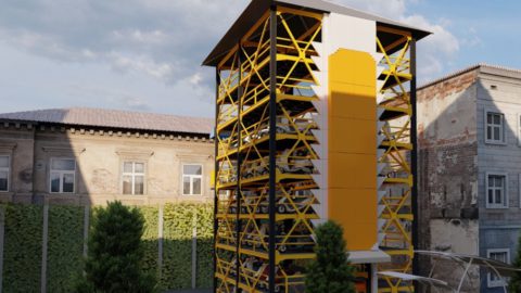 Soul Parking vertical parking system. Rendered image by Soul Parking.