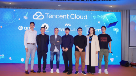 Left to Right: Fred Sun, Head of Strategy, Tencent Cloud International; Karl Xu, Vice President, Tencent Cloud; Poshu Yeung, Senior Vice President, Tencent Cloud International; Derik Han, Head of APAC Partnerships at Mysten Labs (Sui); Stanley Wu, CTO and Co-Founder of Ankr; Sandy Peng, co-founder of Scroll; Wilson Wu, Avalanche's Asia Growth lead