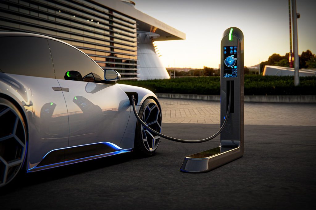 An electric vehicle recharging.