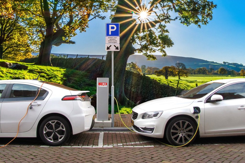 Photo of electric vehicles charging.