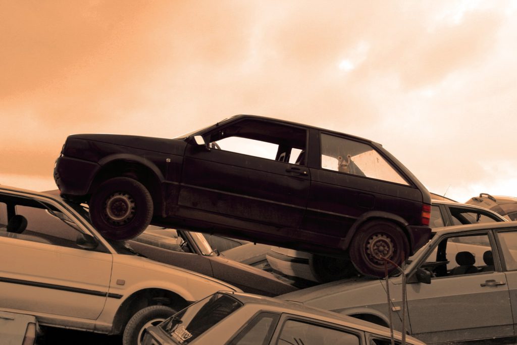 Photo of an automotive graveyard.