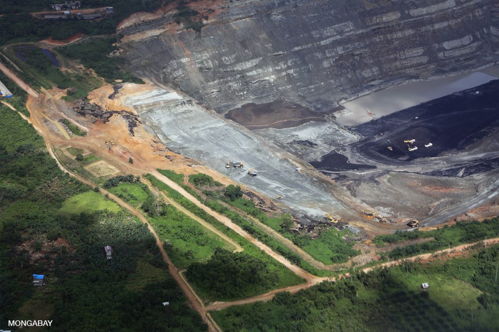 Aerial view of coal mining in Borneo, Indonesia.