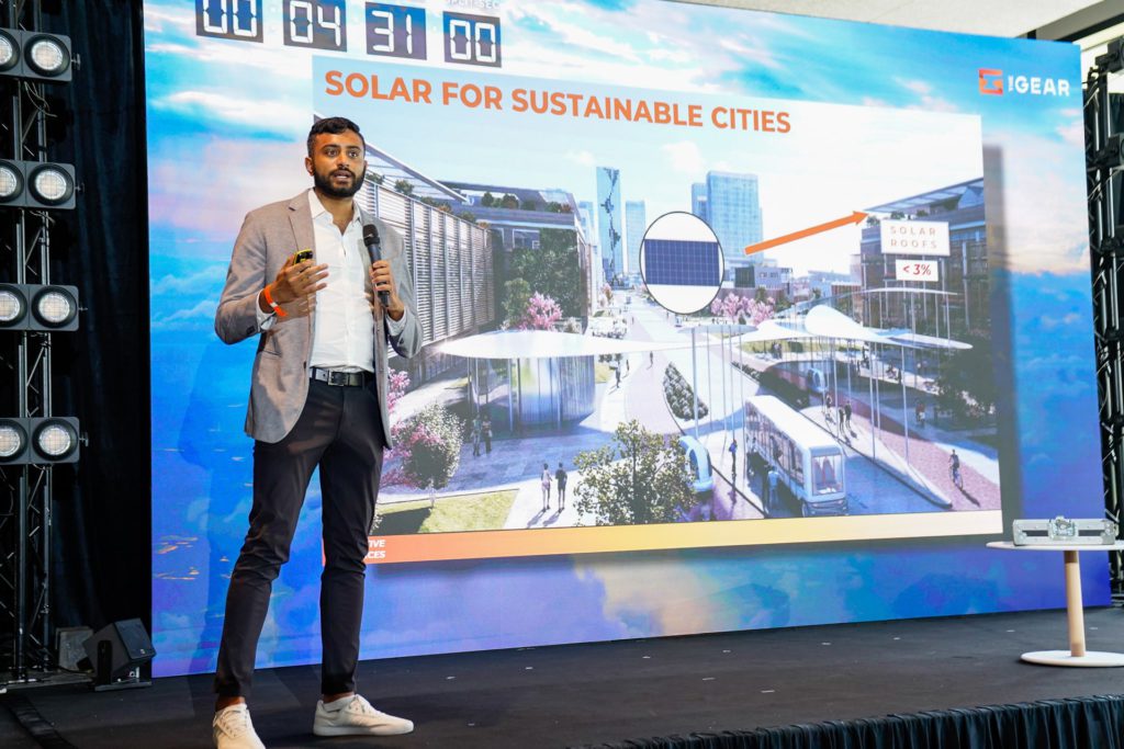Photo of Active Surfaces co-founder Shiv Bhakta speaking during the official launch event of The GEAR, Kajima’s regional headquarters and innovation hub in Singapore.
