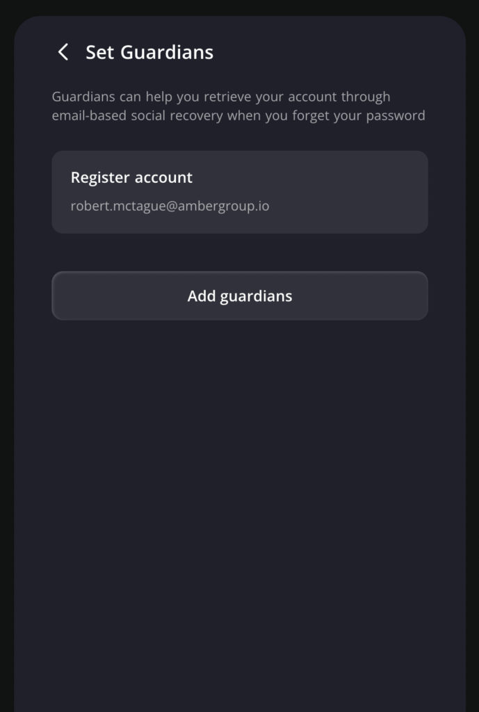 Screenshot of the user interface when managing the account guardians of a UniPass wallet.