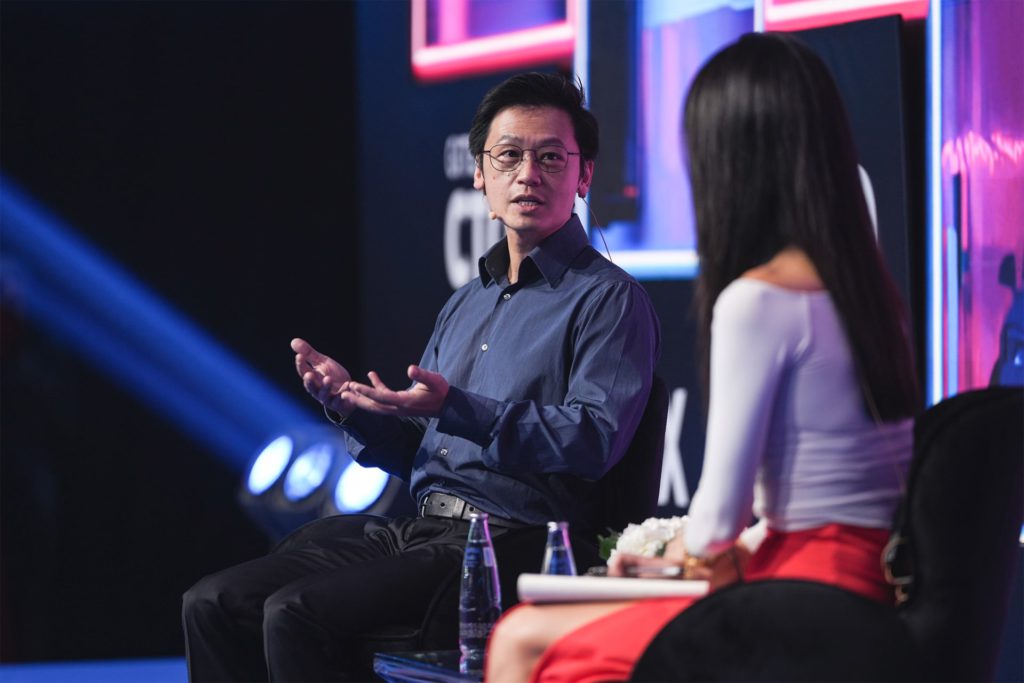 Photo of Pony.ai co-founder and CFO Pony Wang speaking during the GITEX Global 2023 event.
